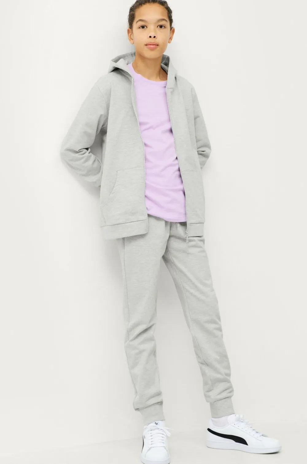 Ellos Basistøj|Sweatshirts & Hoodies>Collection Hættetrøje Basic Sweatshirt Lysegrå melange