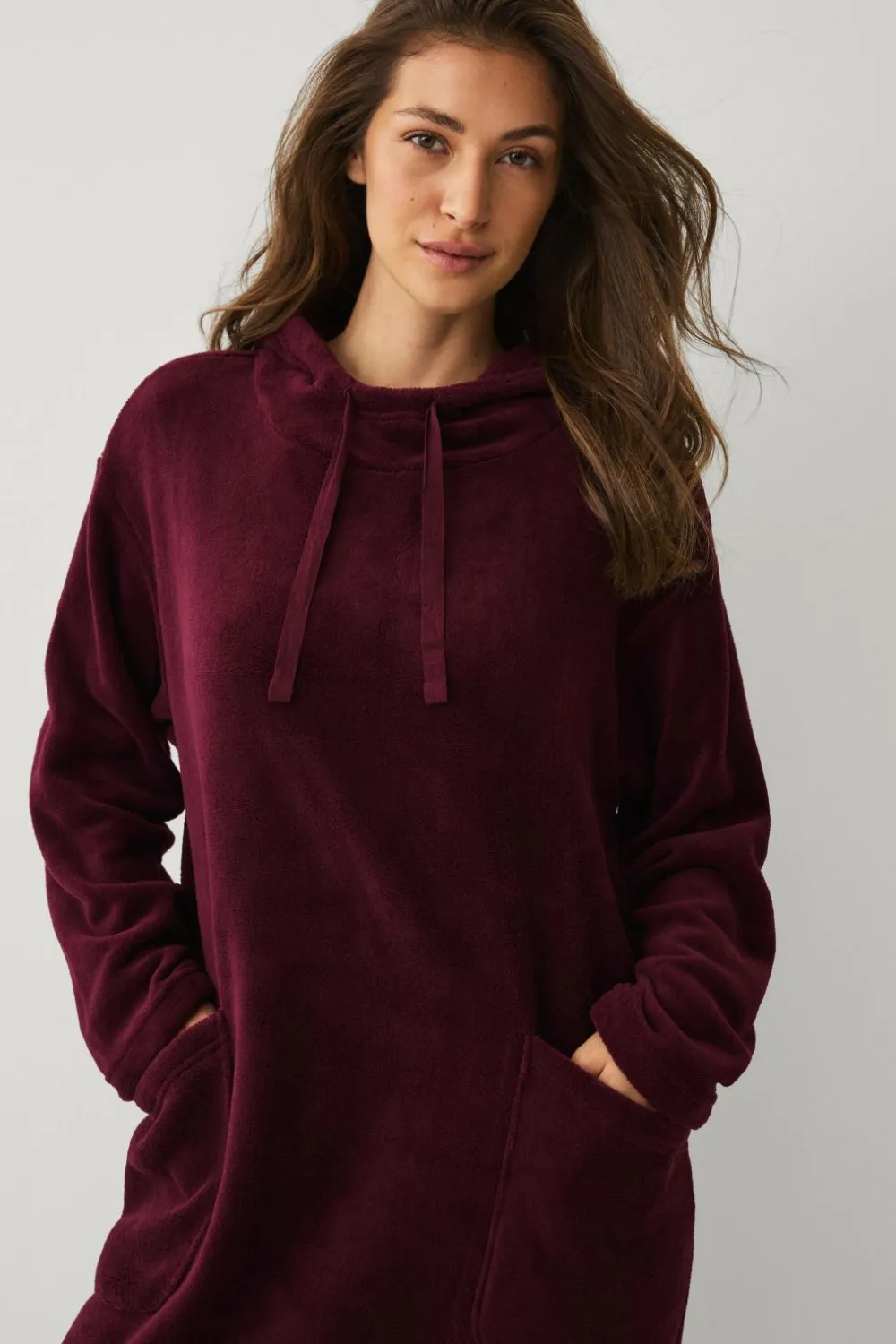 Ellos Collection Hyggelig kjole i fleece Mørkrød Online