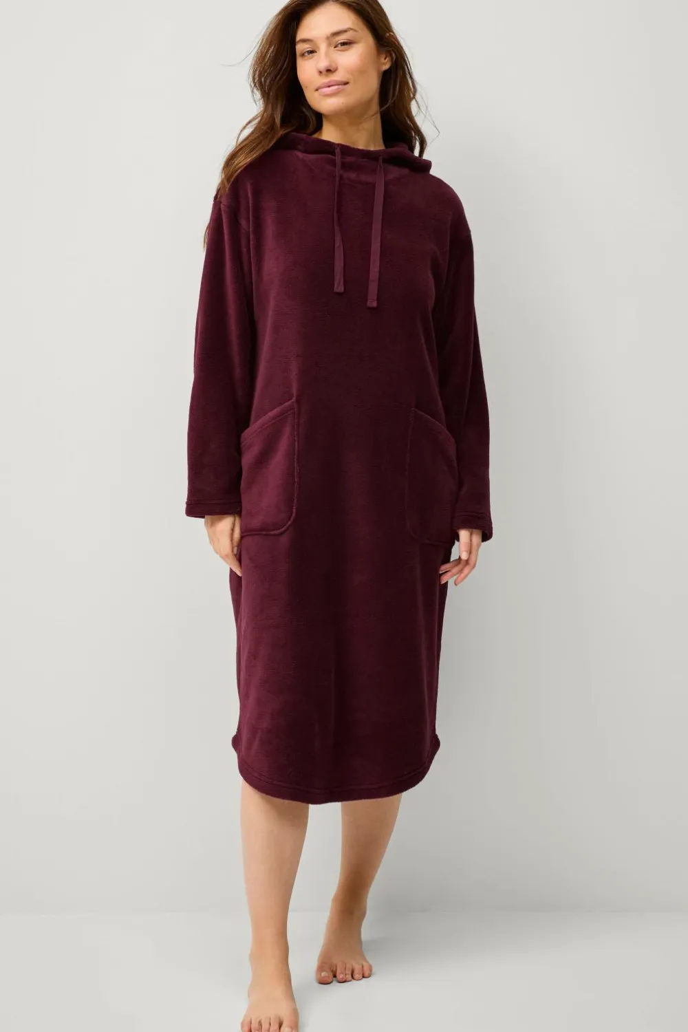 Ellos Loungewear & Homewear>Collection Hyggelig kjole i fleece Mørkerød