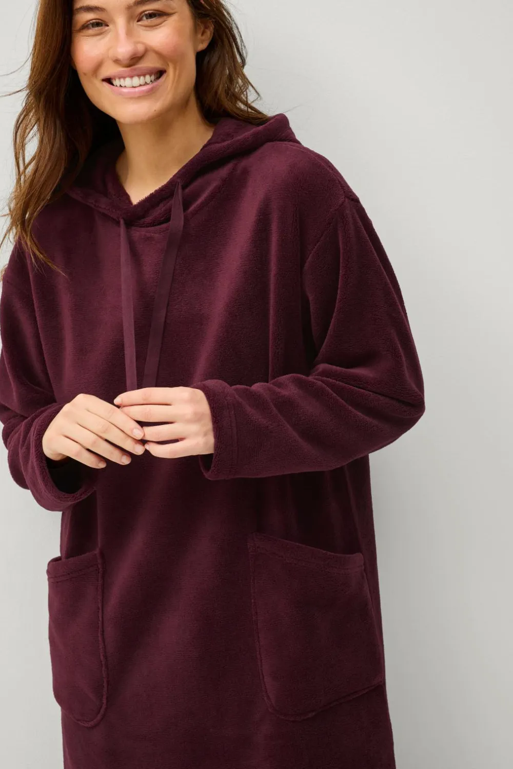 Ellos Loungewear & Homewear>Collection Hyggelig kjole i fleece Mørkerød