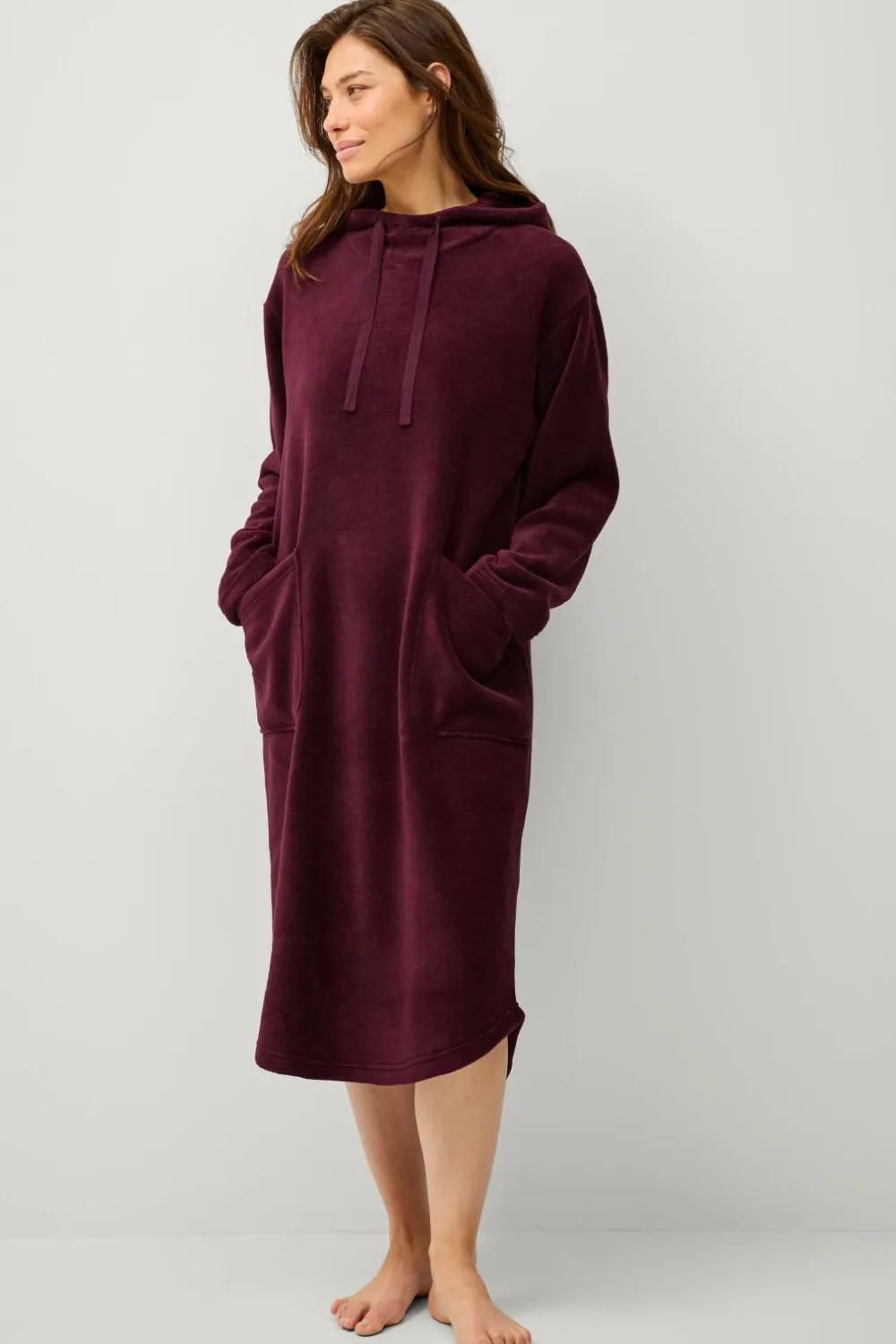 Ellos Loungewear & Homewear>Collection Hyggelig kjole i fleece Mørkerød