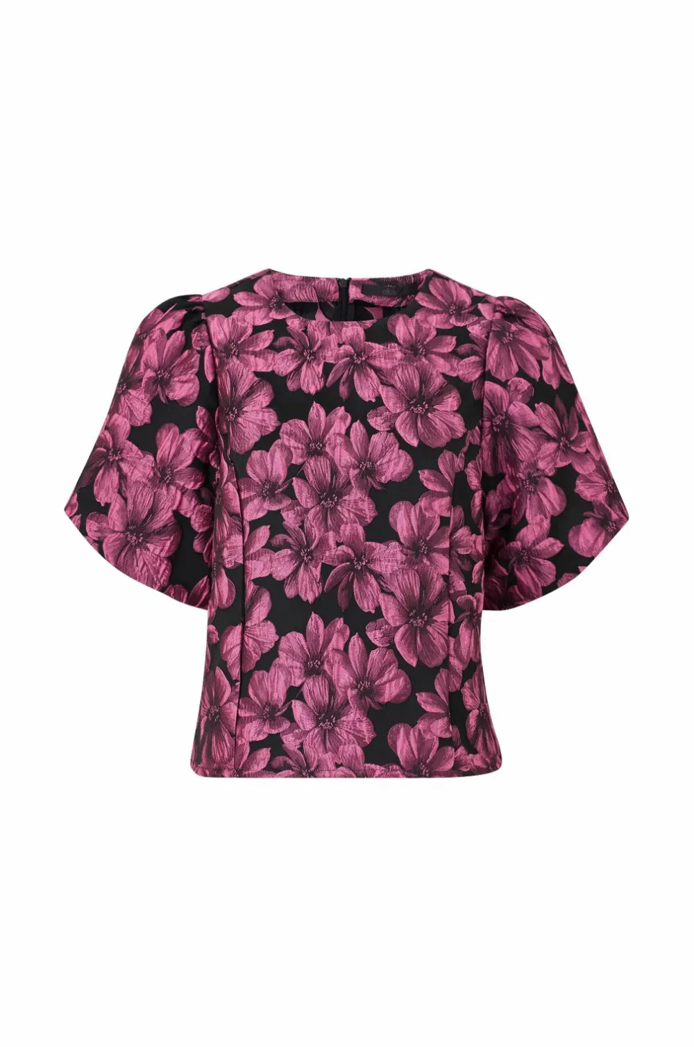 Ellos Collection Jacquardvævet bluse med pufærmer Rosa mønstret Sale