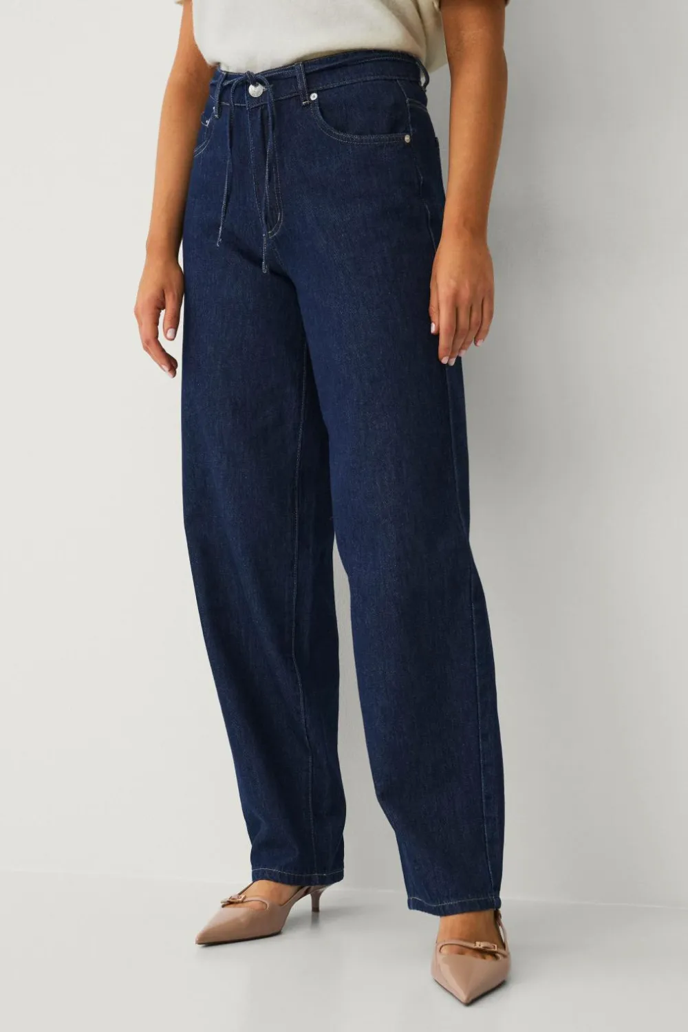 Ellos Jeans>Collection Jeans med brede ben og bindebånd i taljen Rinse wash