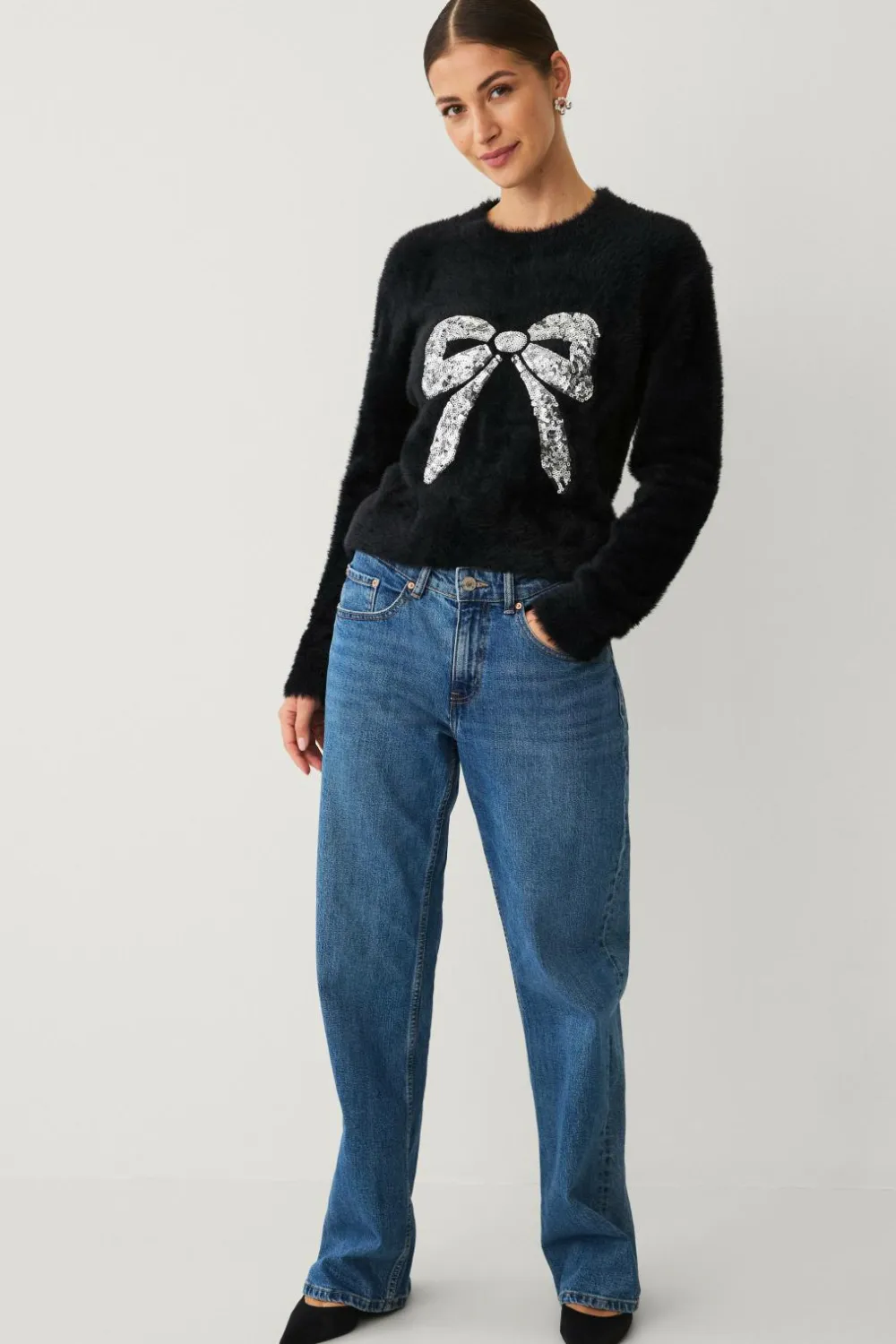 Ellos Collection Julesweater med dekorativt julemotiv Sort Discount