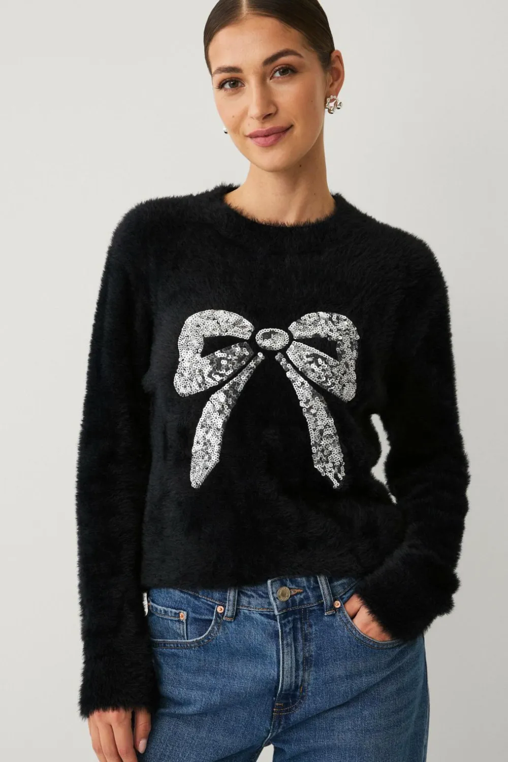 Ellos Collection Julesweater med dekorativt julemotiv Sort Discount