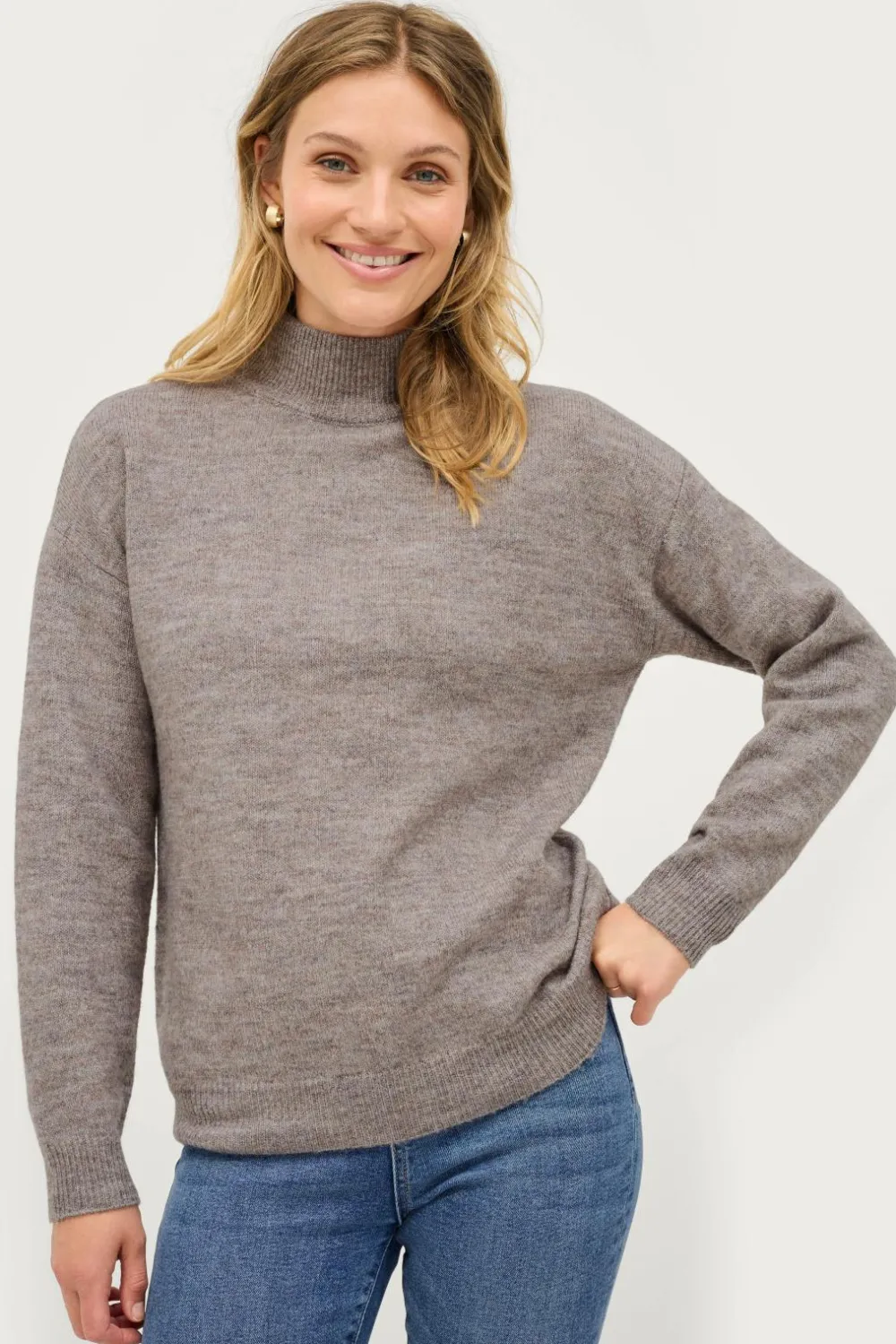 Ellos Basistøj>Collection Jumper med en høj krave Gråbrun