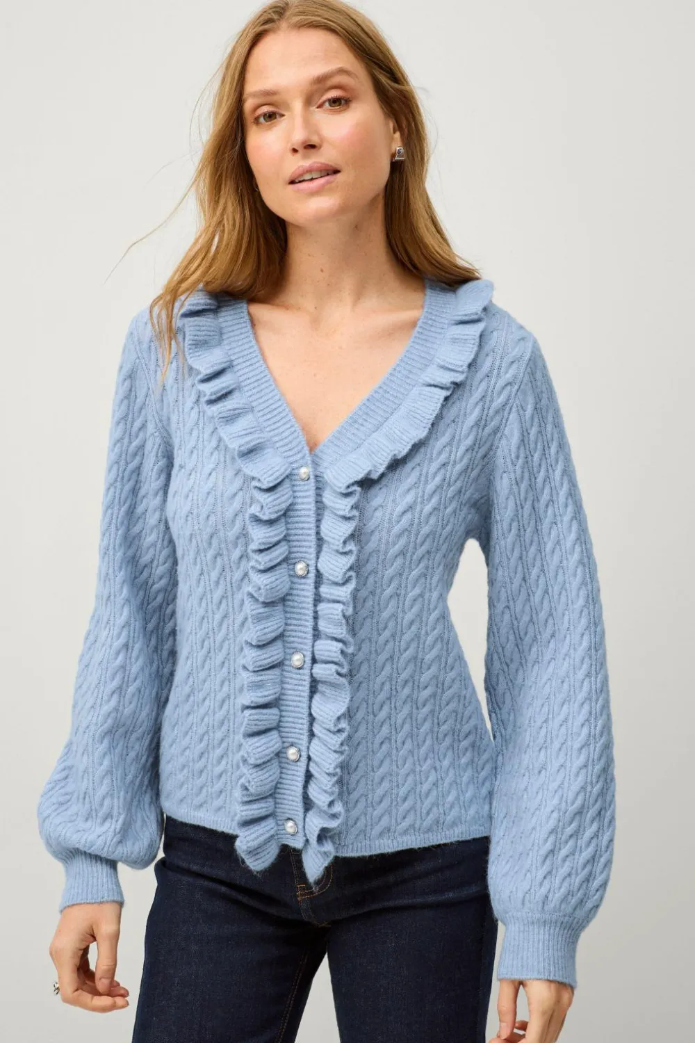 Ellos Trøjer & Cardigans>Collection Kabelstrikket cardigan Blå