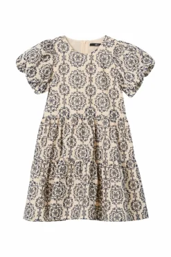 Ellos Collection Kjole med ballonærmer Beige/blå mønster