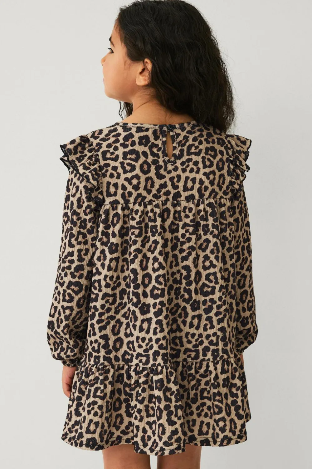 Ellos Kjoler>Collection Kjole med smock og flæser Leopardmønstret