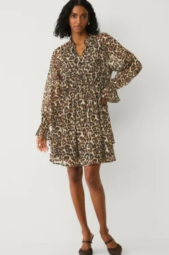 Ellos Kjoler>Collection Kjole med flæser leopardmønstret