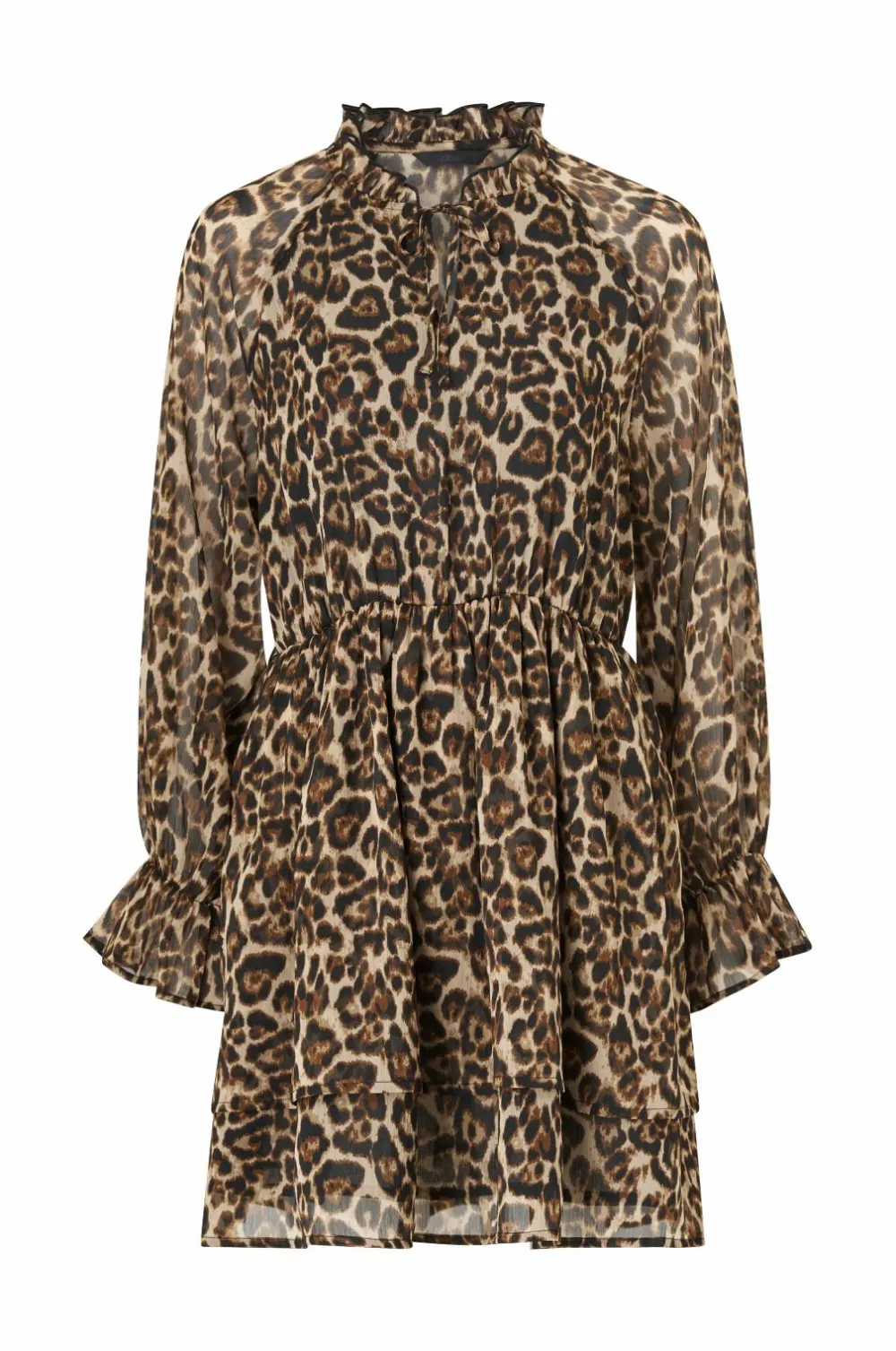 Ellos Kjoler>Collection Kjole med flæser leopardmønstret