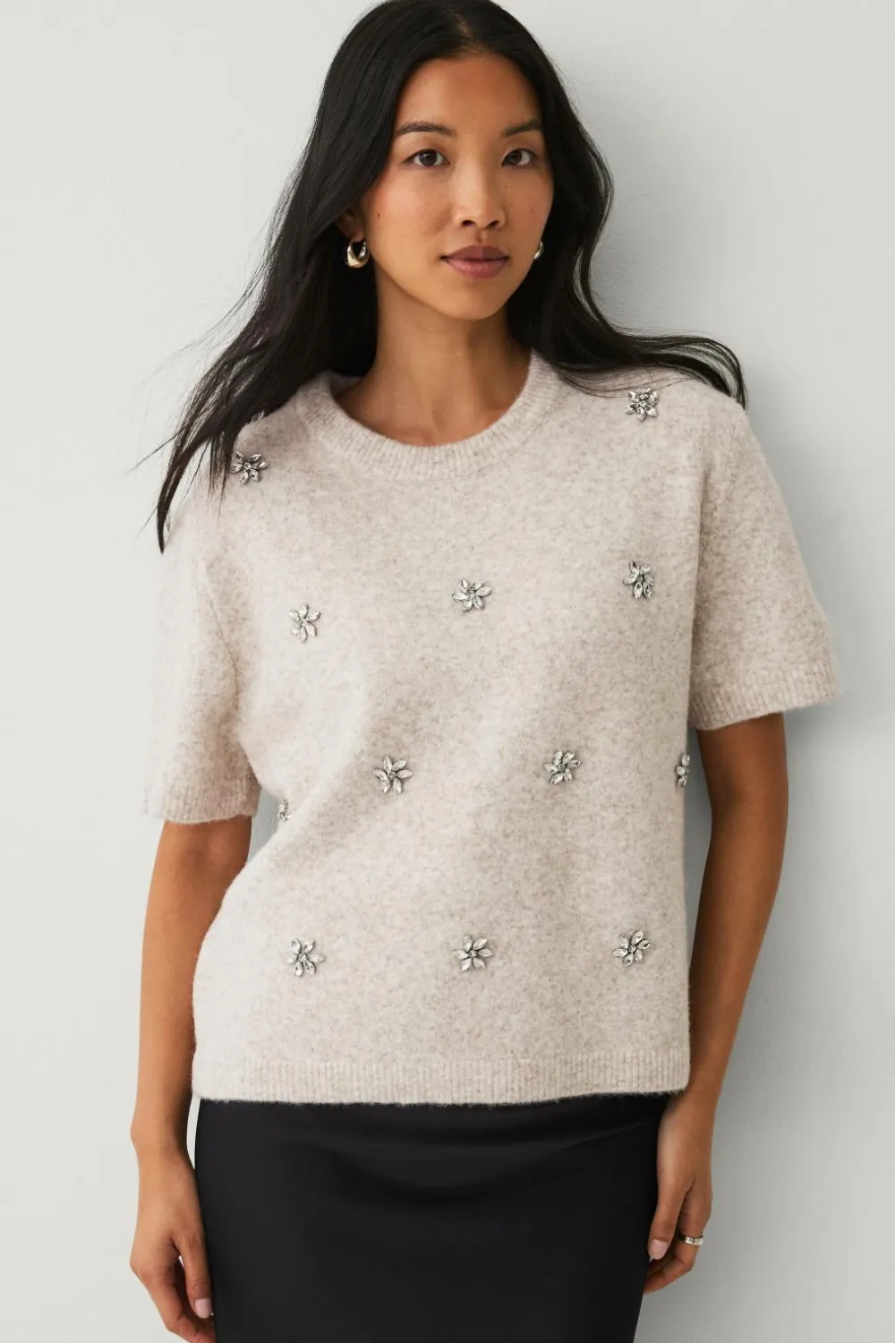 Ellos Trøjer & Cardigans>Collection Kortærmet, strikket trøje Beige