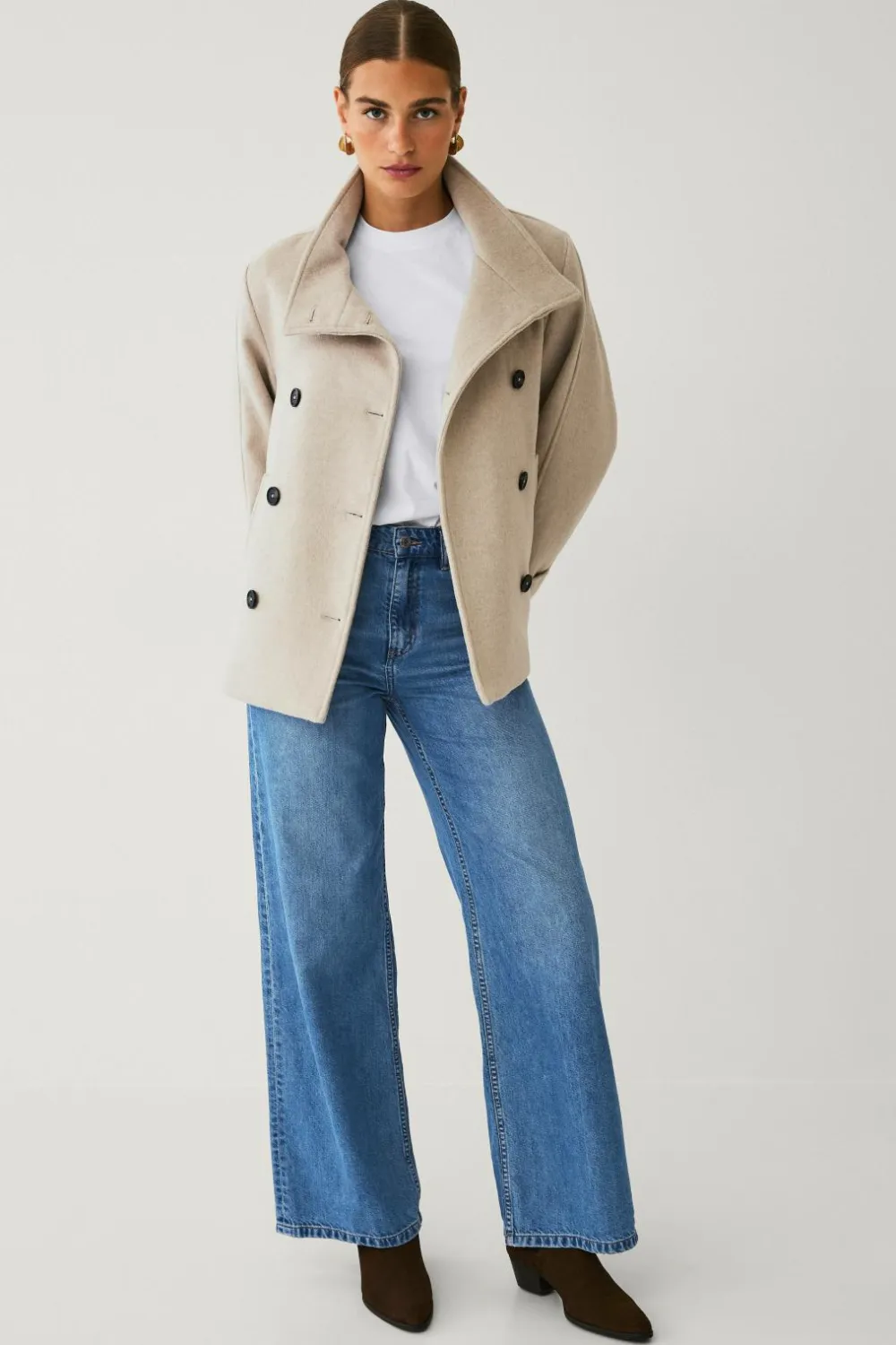 Ellos Jakker & Frakker>Collection Kort dobbeltradet frakke lyse beige