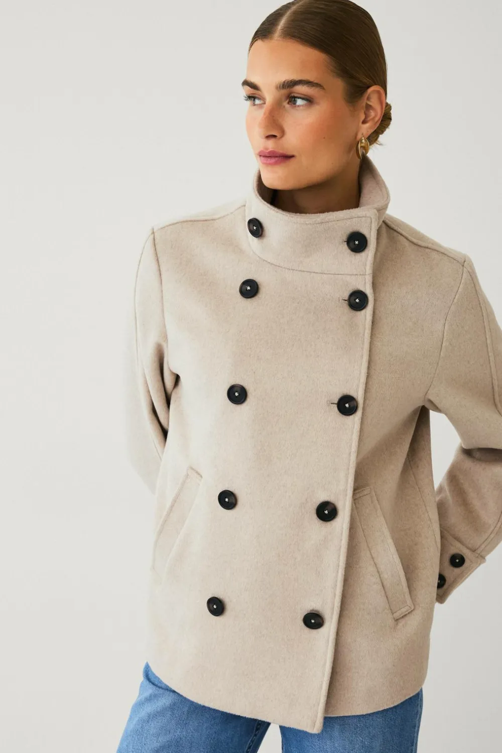 Ellos Jakker & Frakker>Collection Kort dobbeltradet frakke lyse beige