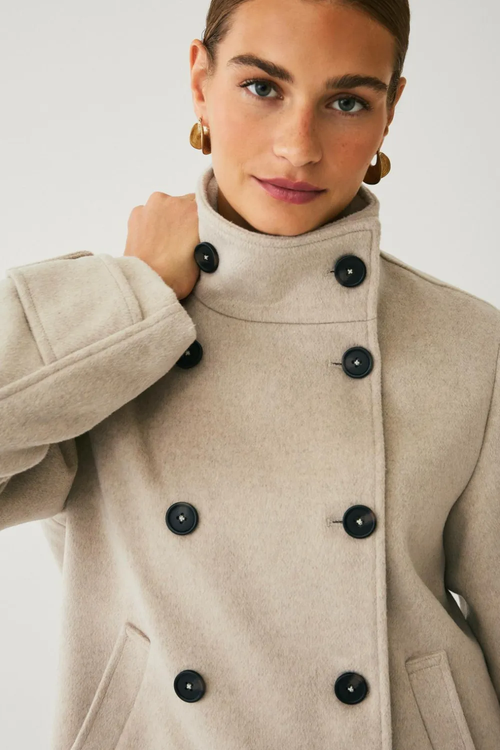 Ellos Jakker & Frakker>Collection Kort dobbeltradet frakke lyse beige