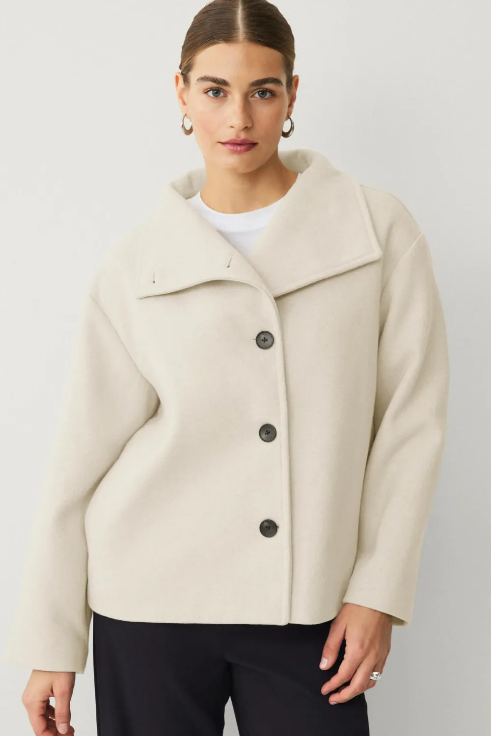 Ellos Collection Kort frakke med høj krave Beige Discount