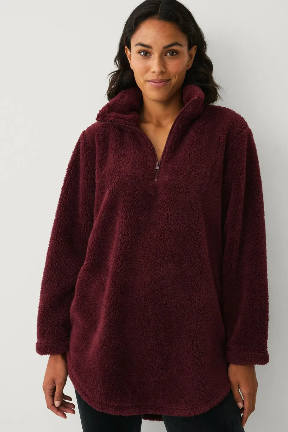 Ellos Loungewear & Homewear>Collection Lang trøje i pile bordeaux