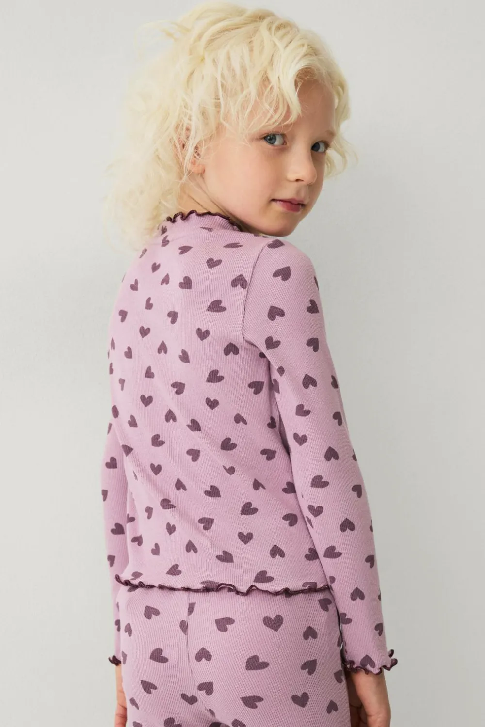 Ellos Collection Langærmet, ribbet top Lilla mønstret Outlet