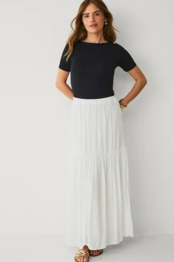 Ellos Collection Maxi nederdel med elastisk talje Hvid Online