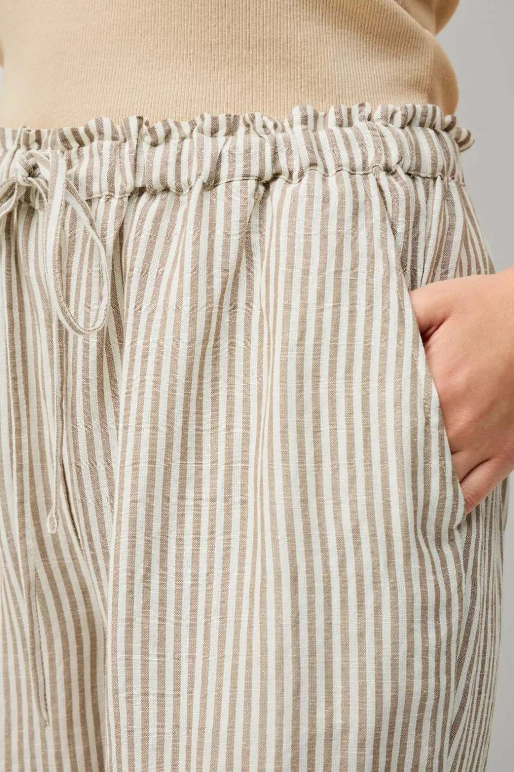 Ellos Collection Natbukser i hørblanding Hvid/beige Online