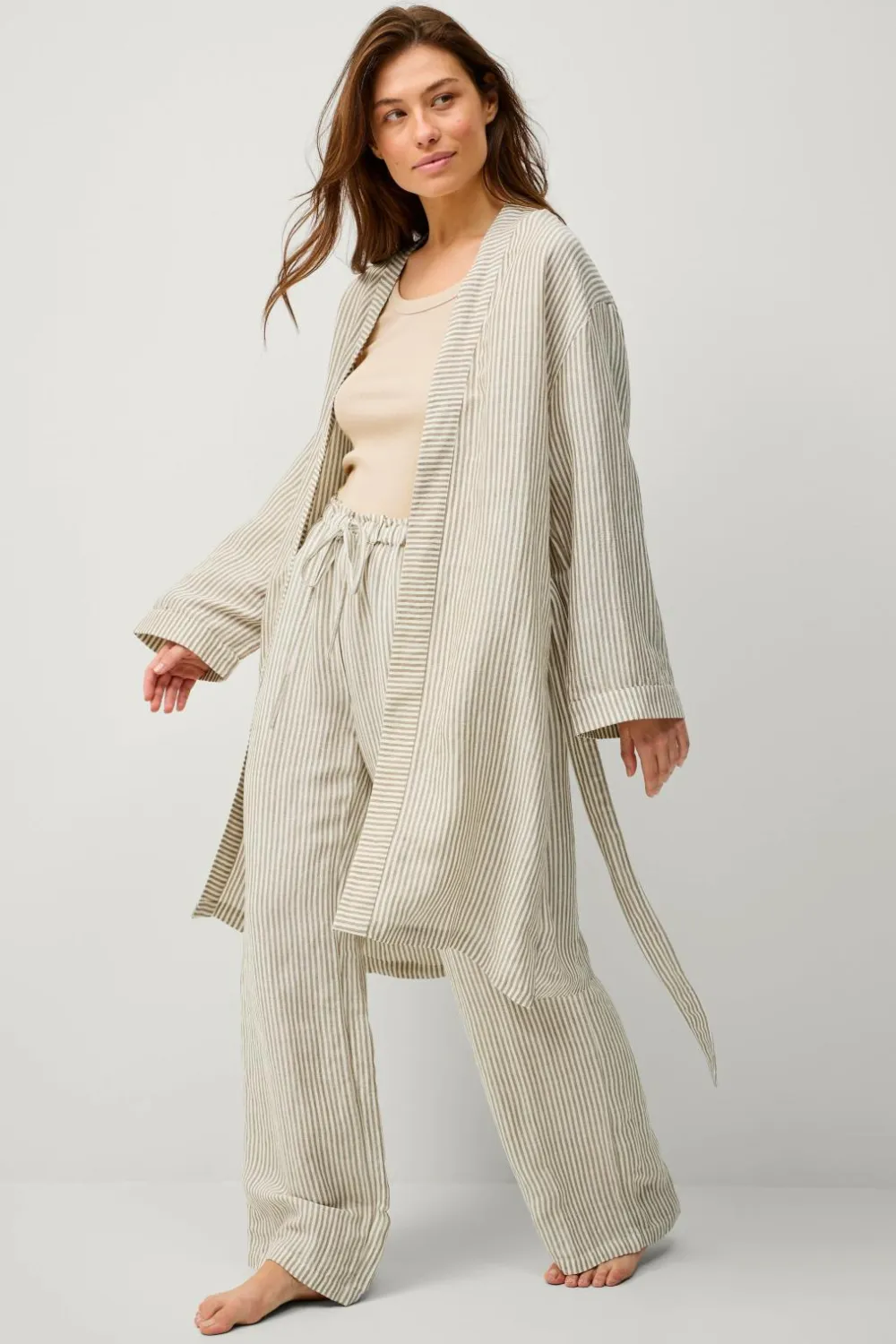 Ellos Collection Natbukser i hørblanding Hvid/beige Online