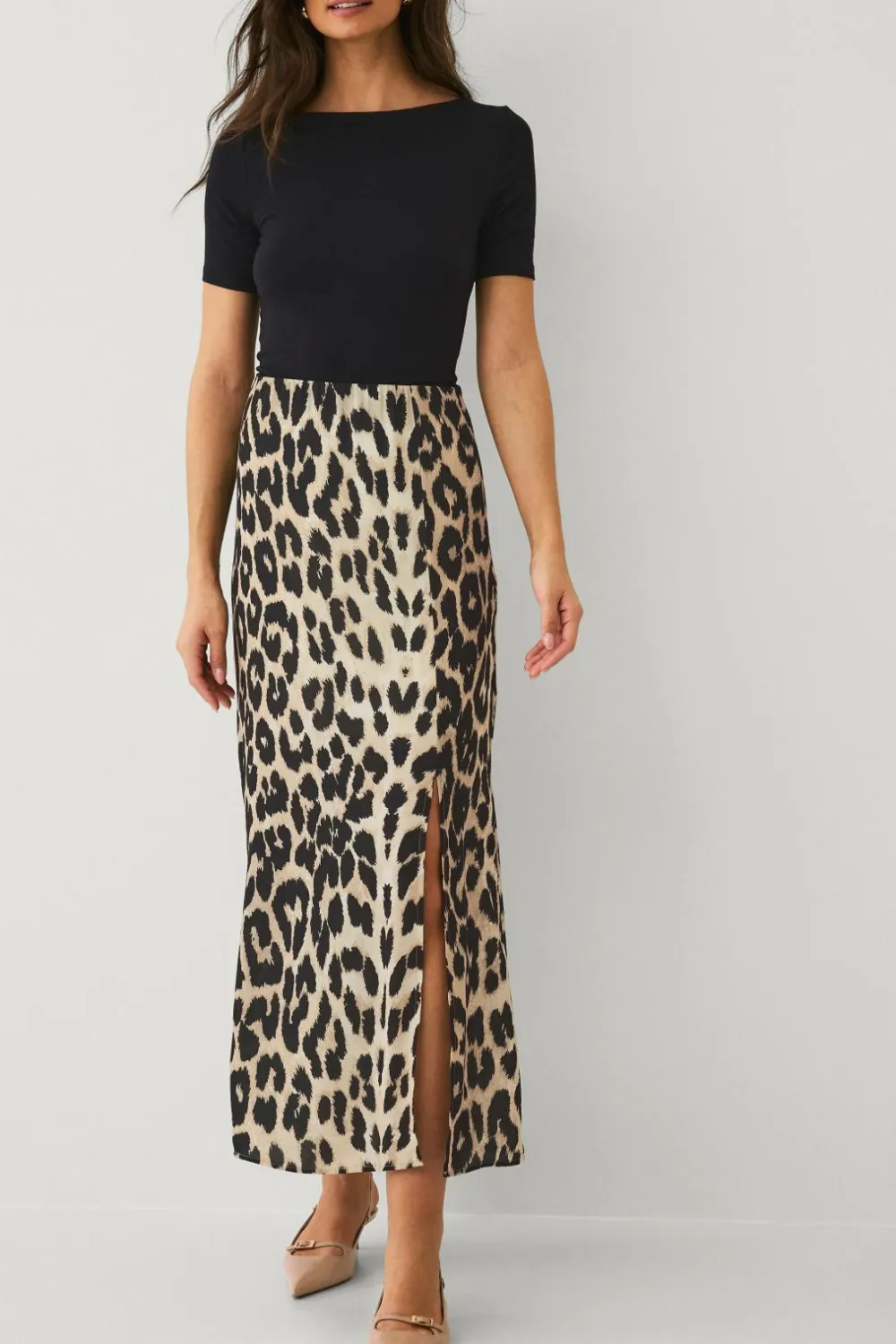 Ellos Collection Nederdel med slids Leopardmønstret New