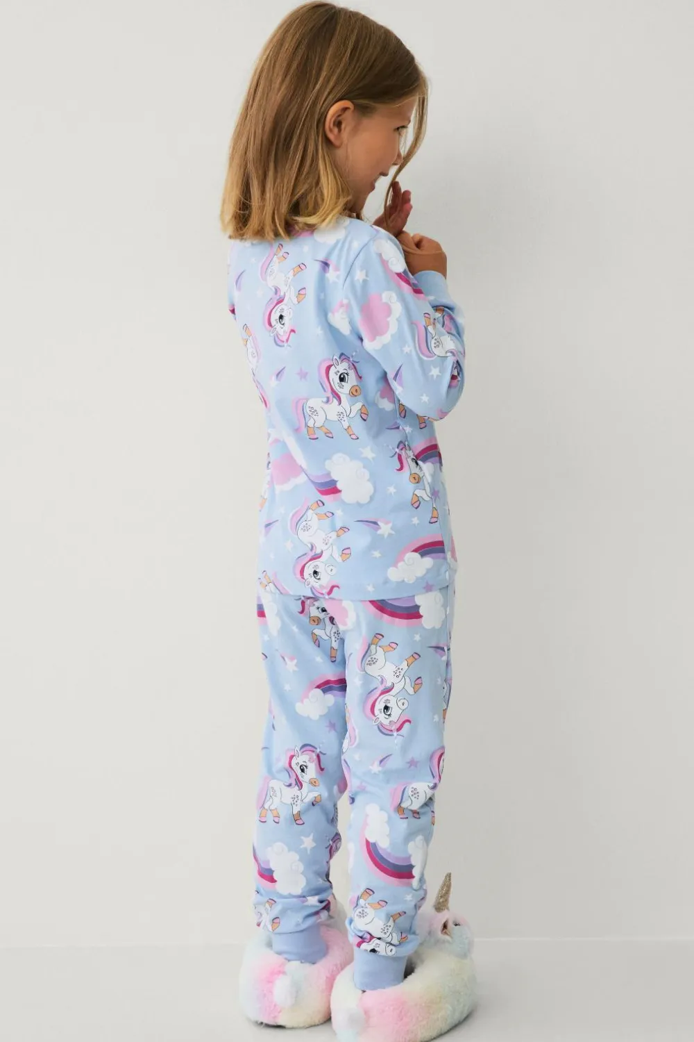 Ellos Collection Pyjamassæt i bomuldsjersey Blå enhjørning mønstret