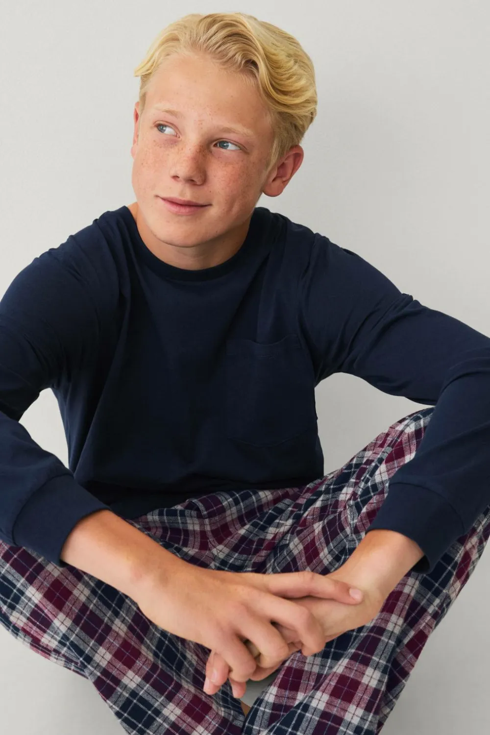 Ellos Nattøj & Homewear>Collection Pyjamassæt Blå/vinrød rutig