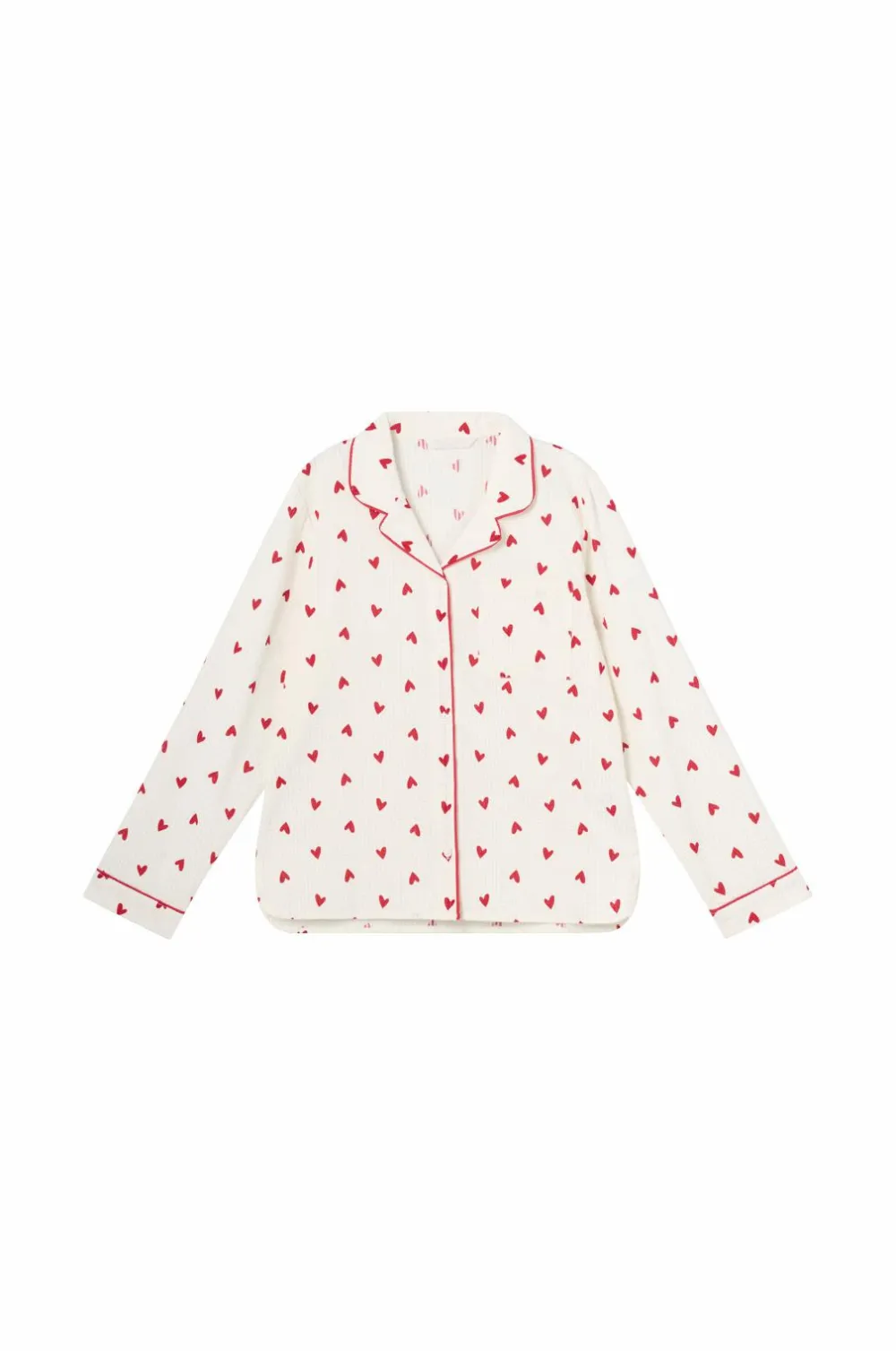 Ellos Nattøj & Homewear>Collection Pyjamassæt i seersucker beige hjertemønstret