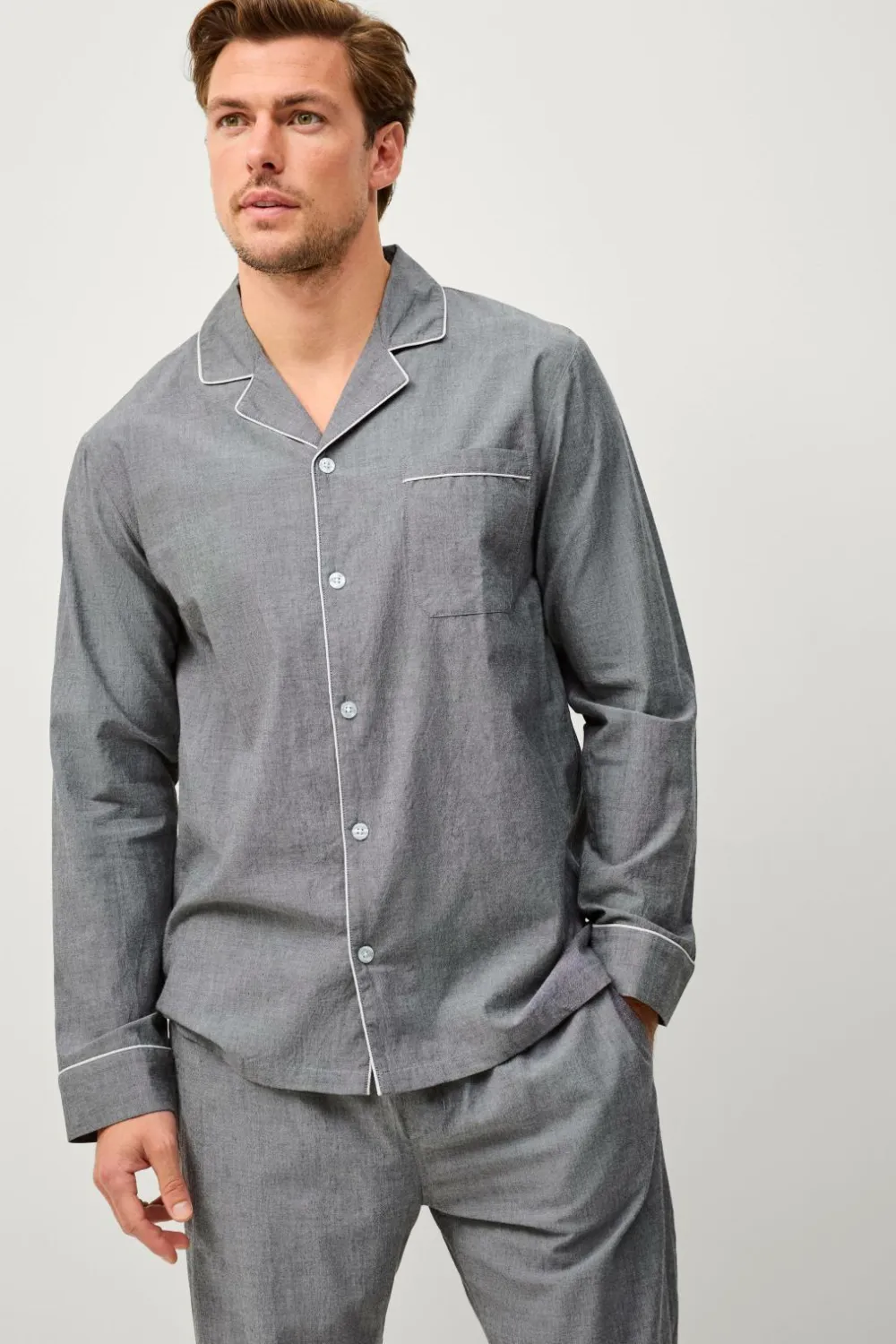 Ellos Nattøj & Homewear>Collection Pyjamassæt i bomuldsbatist 2 dele Grå