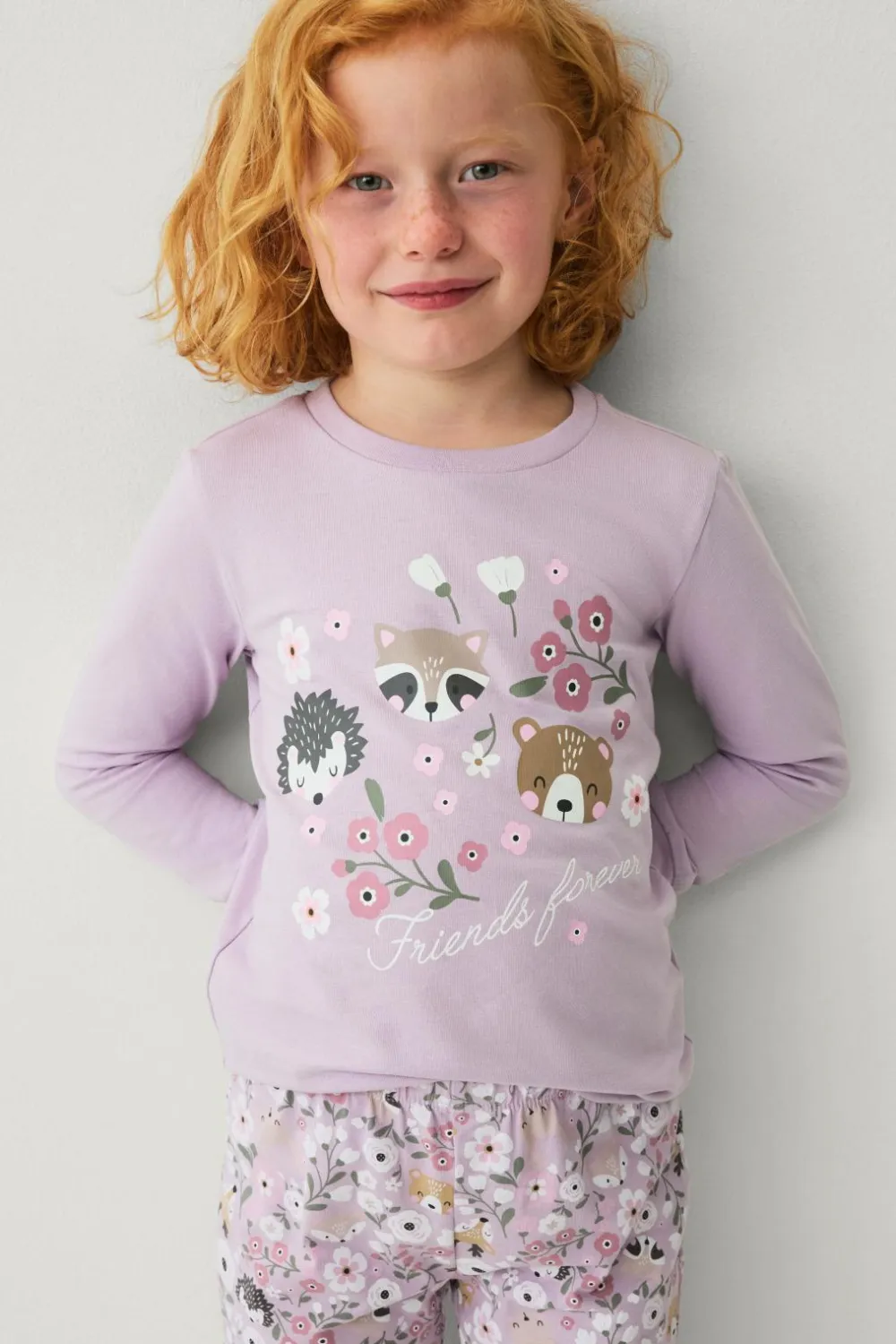 Ellos Collection Pyjamassæt i bomuldsjersey Lilla mønstret Discount