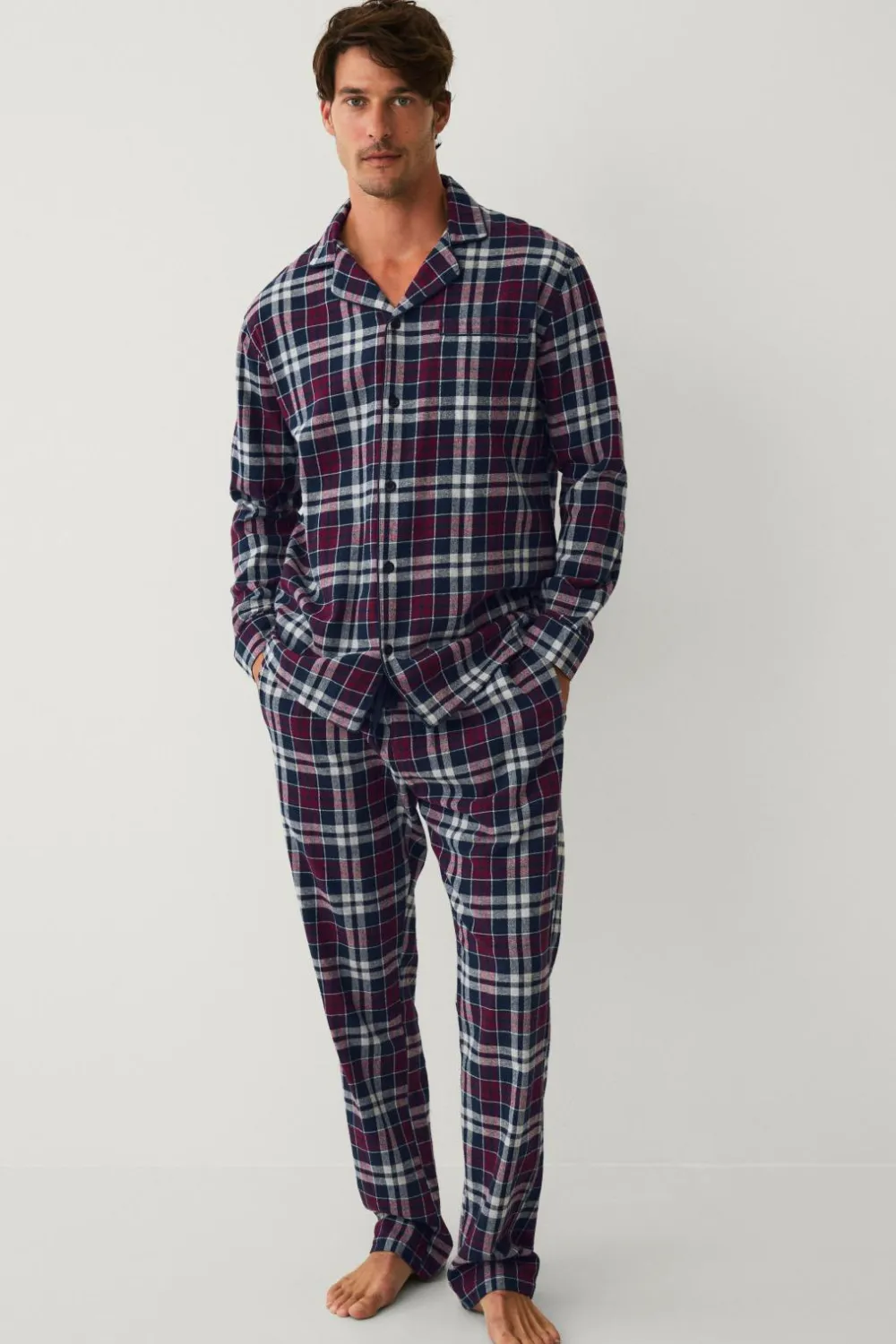 Ellos Collection Pyjamassæt i flonel blå/vinrød rutet New