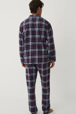 Ellos Collection Pyjamassæt i flonel blå/vinrød rutet New