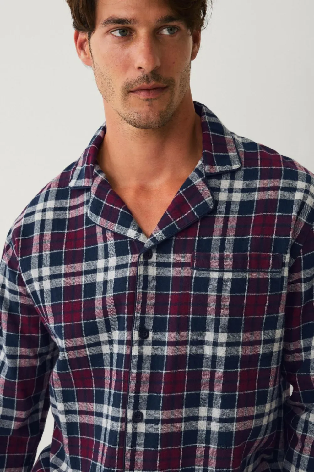 Ellos Collection Pyjamassæt i flonel blå/vinrød rutet New