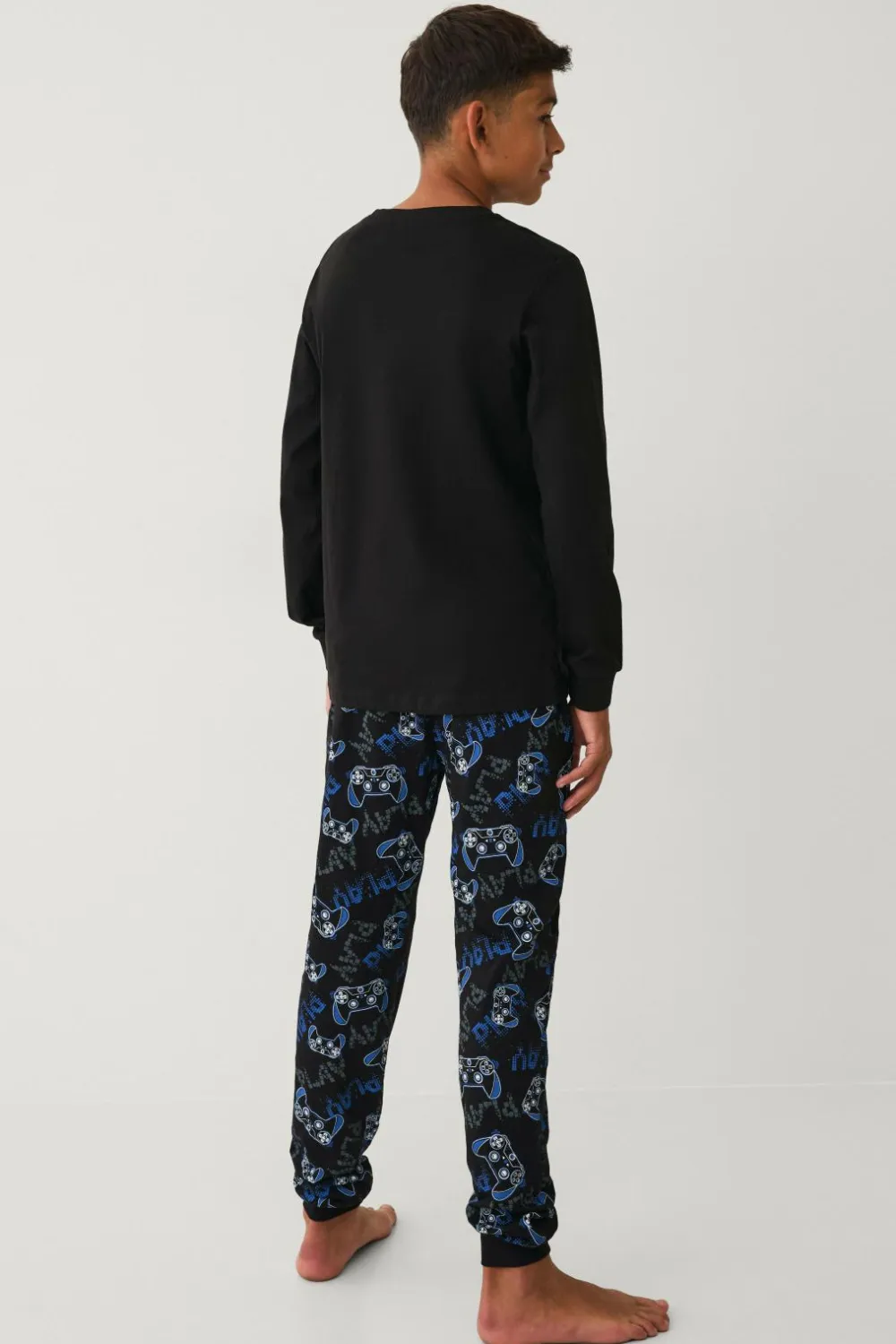 Ellos Nattøj & Homewear>Collection Pyjamassæt i bomuld Sort gaming