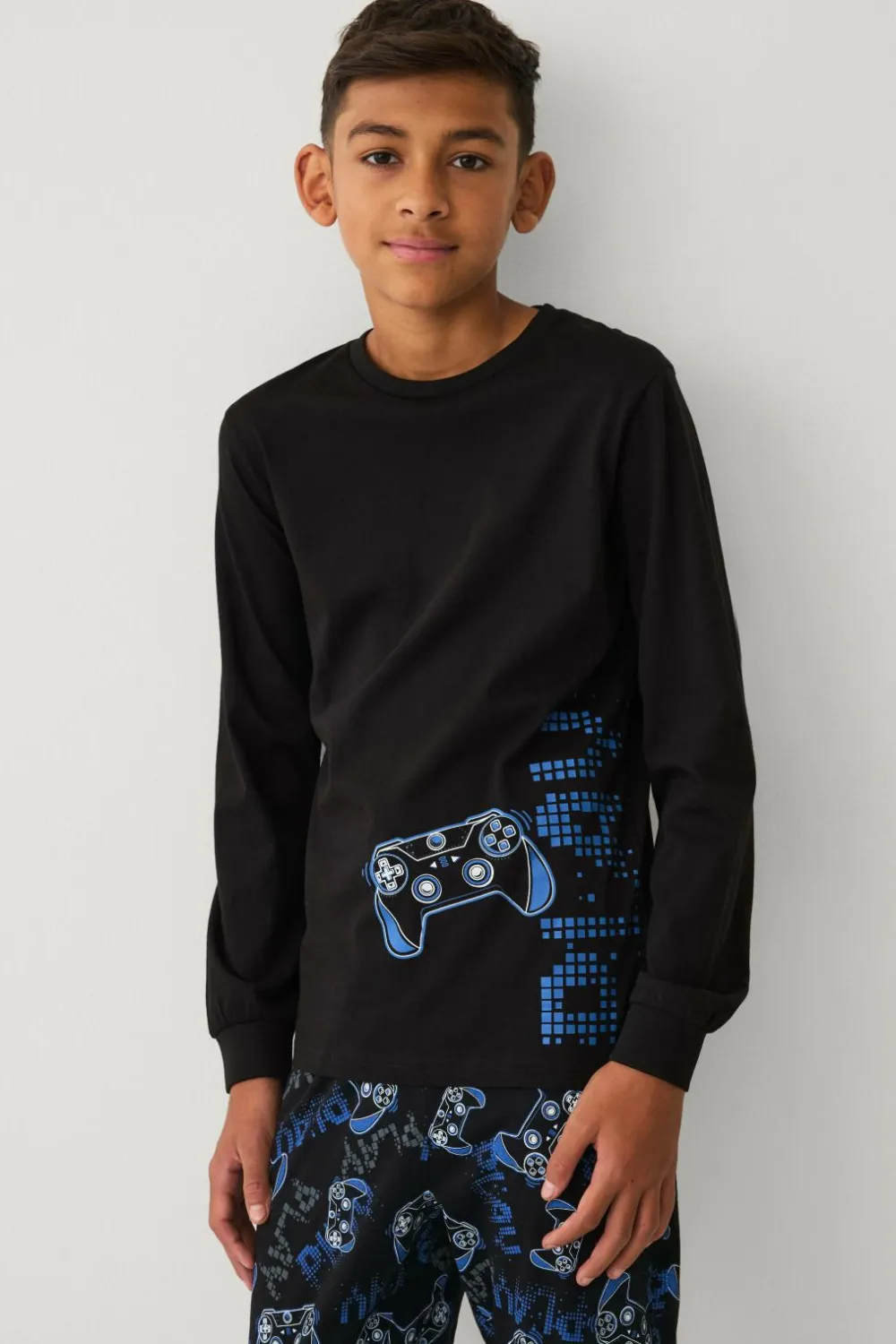 Ellos Nattøj & Homewear>Collection Pyjamassæt i bomuld Sort gaming