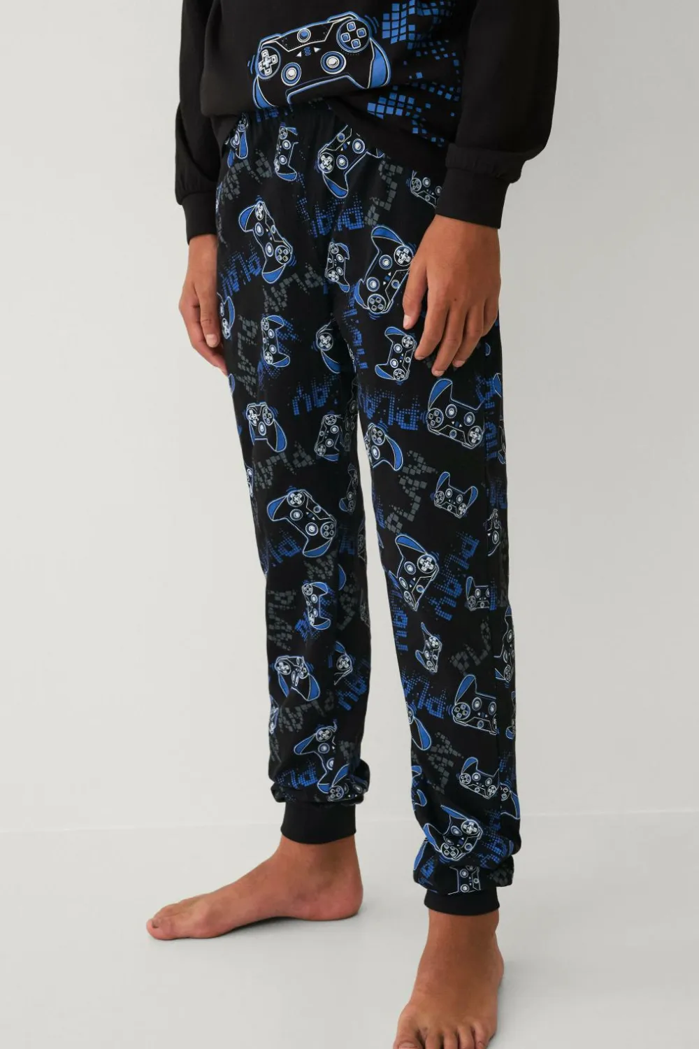 Ellos Nattøj & Homewear>Collection Pyjamassæt i bomuld Sort gaming