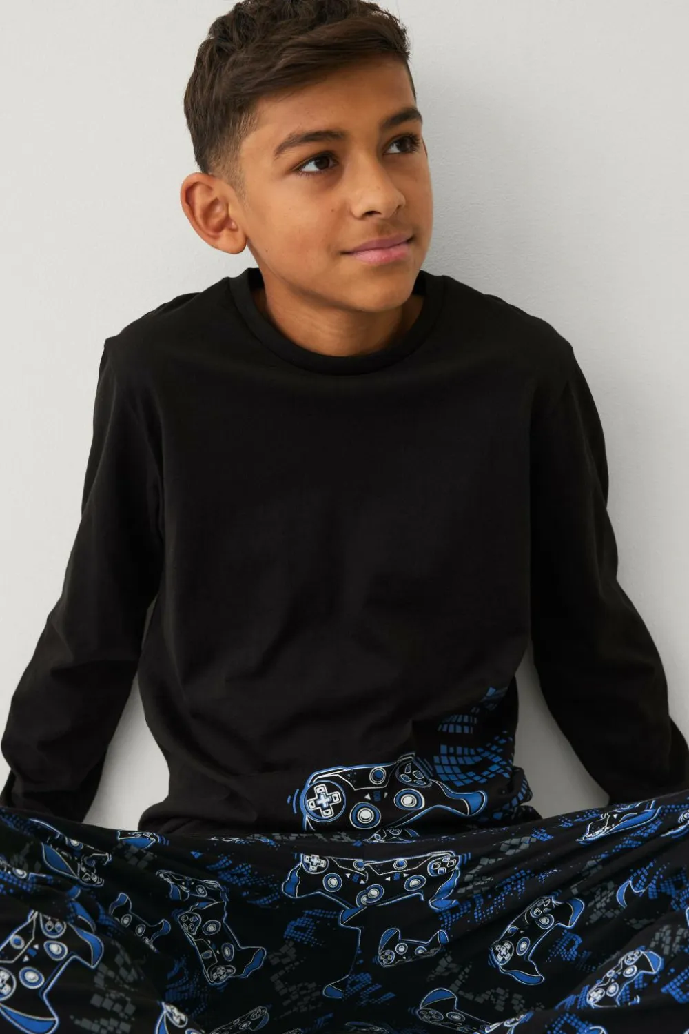 Ellos Nattøj & Homewear>Collection Pyjamassæt i bomuld Sort gaming