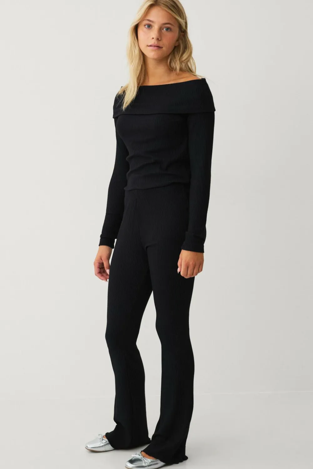Ellos Collection Ribbede leggings Sort