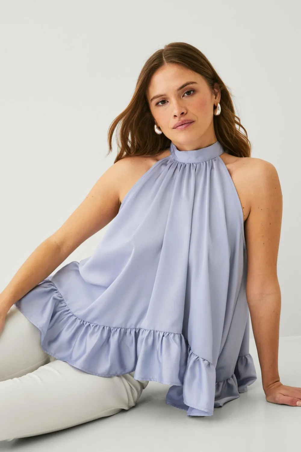 Ellos Skjorter & Bluser>Collection Ærmeløs bluse med dikkedarer Blå