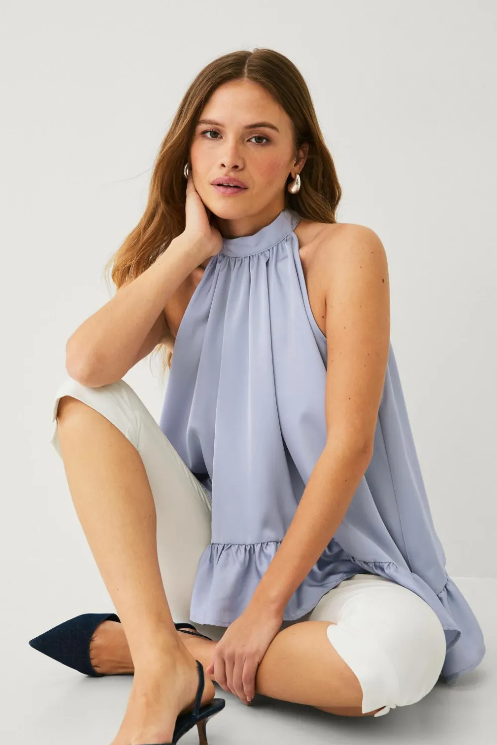 Ellos Skjorter & Bluser>Collection Ærmeløs bluse med dikkedarer Blå