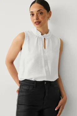 Ellos Collection Ærmeløs bluse hvid Outlet