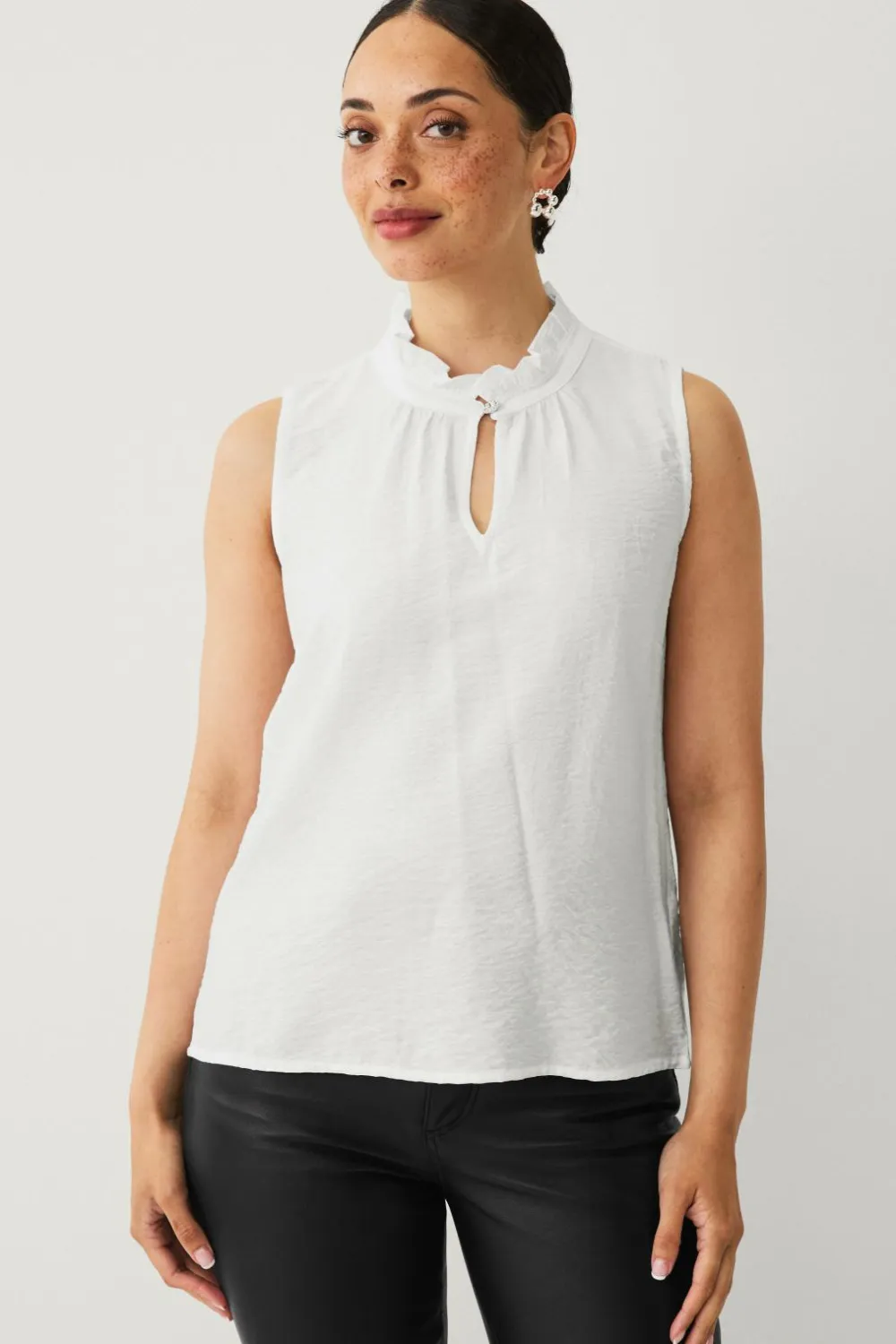 Ellos Collection Ærmeløs bluse hvid Outlet