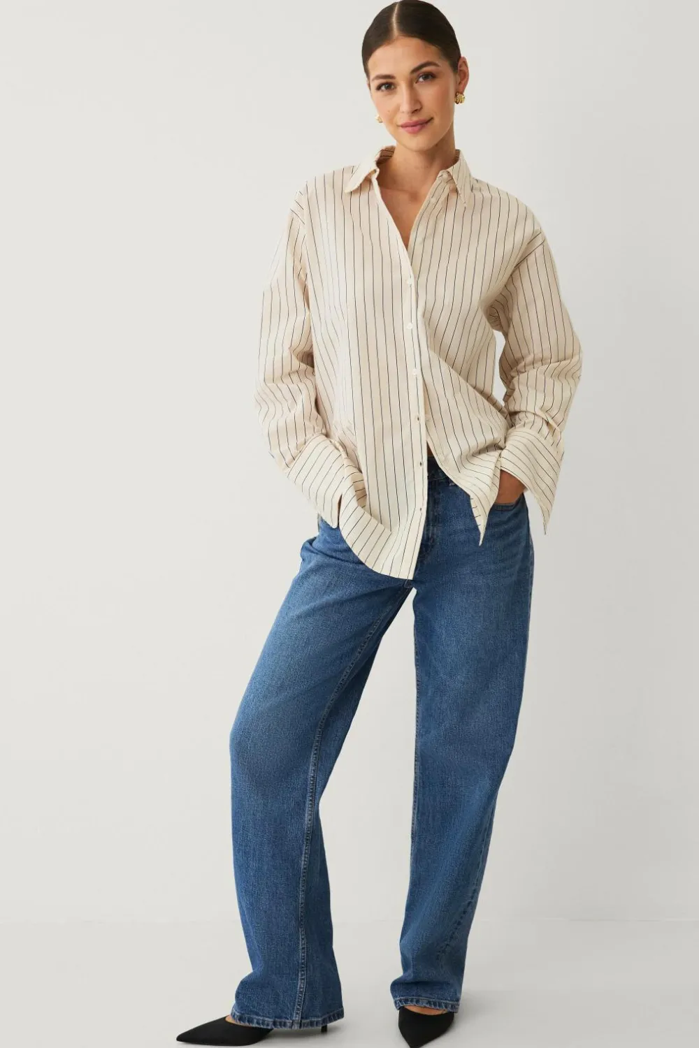Ellos Collection Skjorte med lange ærmer Beige stribet Hot