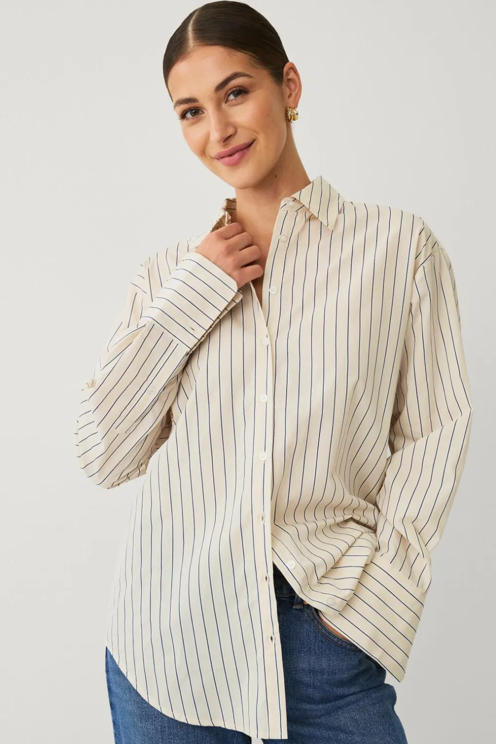 Ellos Collection Skjorte med lange ærmer Beige stribet Hot