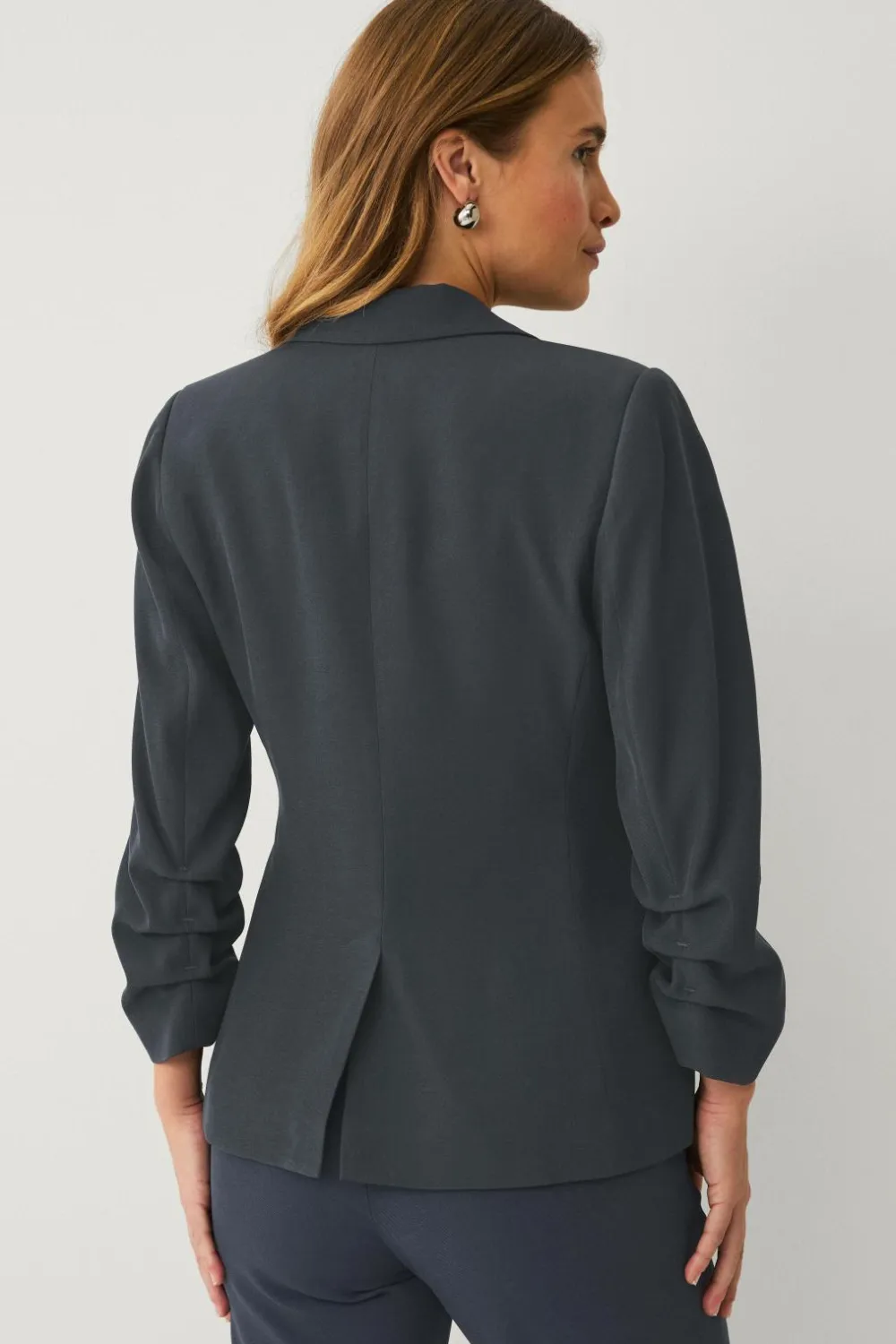 Ellos Blazere & Veste>Collection Smal pasform habitjakke med krøllede ærmer Mørkeblå