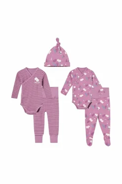 Ellos Bodies>Collection Startsæt Sage 5 dele Mørke rosa stribet + mønstret