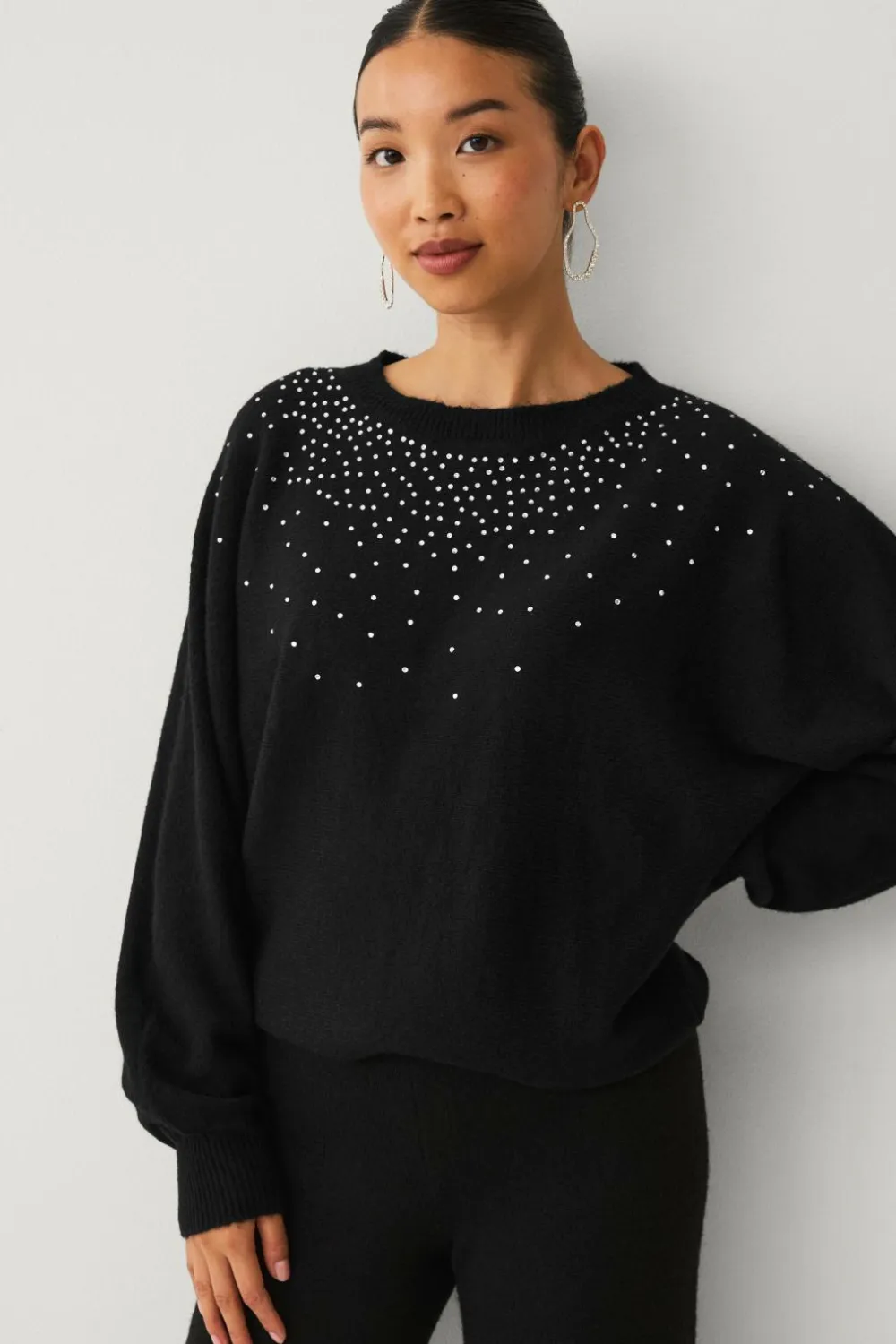 Ellos Collection Strikket Pullover med rhinstene sort Online