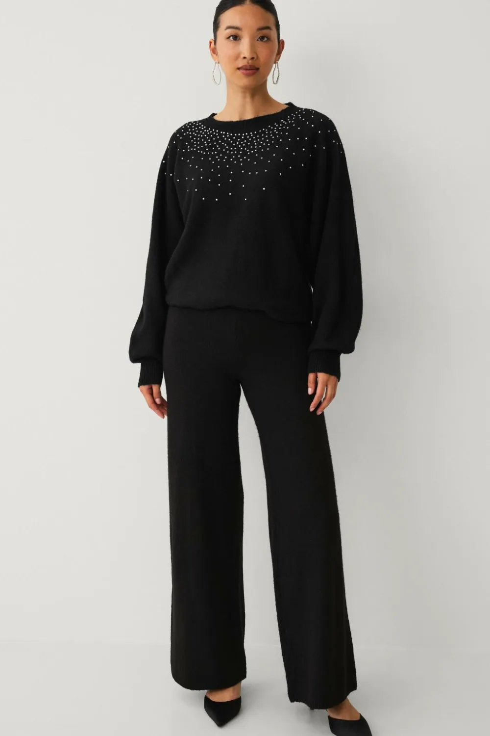 Ellos Collection Strikket Pullover med rhinstene sort Online