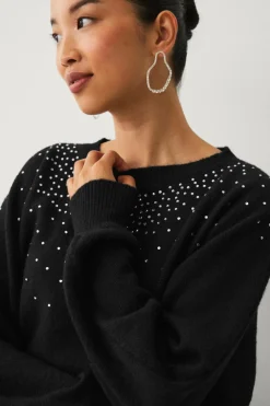 Ellos Collection Strikket Pullover med rhinstene sort Online